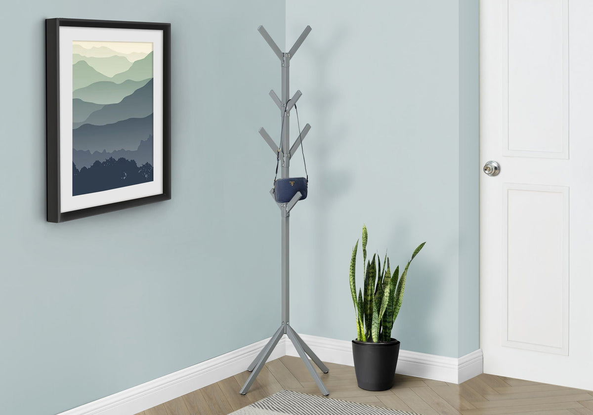 Freestanding Coat Rack with 8 Hooks - Black, Gray, or White