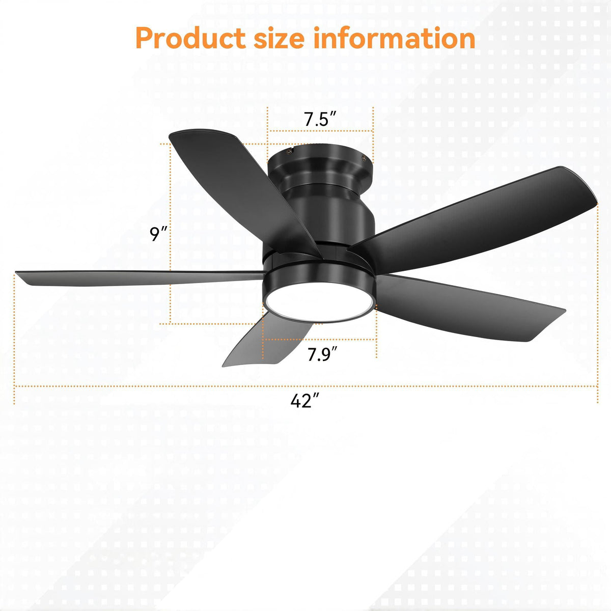 Flush Mount Ceiling Fan With LED Light 22W And Remote Control