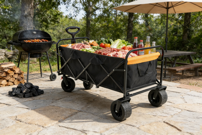 Large Capacity Folding Outdoor Wagon Cart with Extender - Black & Orange