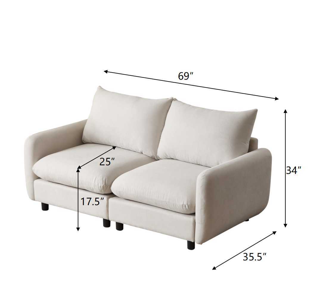 Modular Free Combination Sectional Sofa Couch with Solid Wood Frame - White