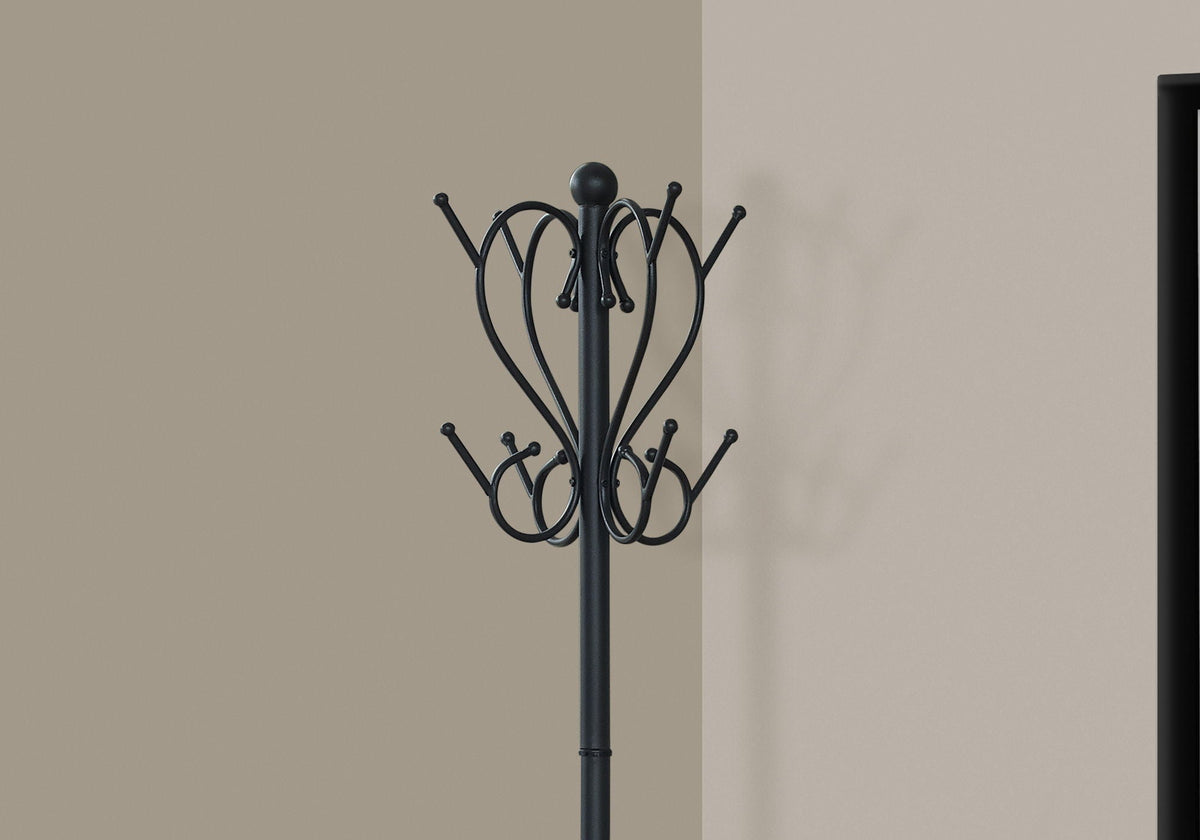Transitional Black Freestanding Coat Rack with 8 Hooks - Black