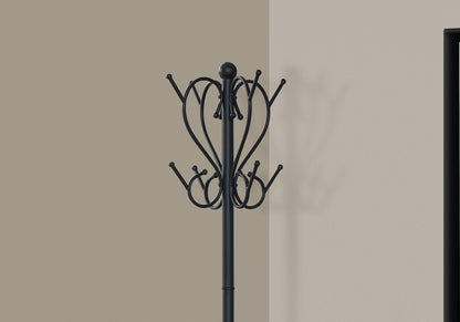 Transitional Black Freestanding Coat Rack with 8 Hooks - Black