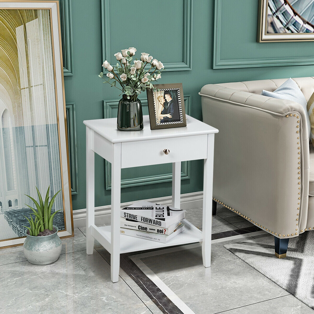 Wooden Nightstand End Table Storage Display