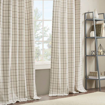Plaid Rod Pocket Curtain Panel with Fleece Lining - Natural 50x95