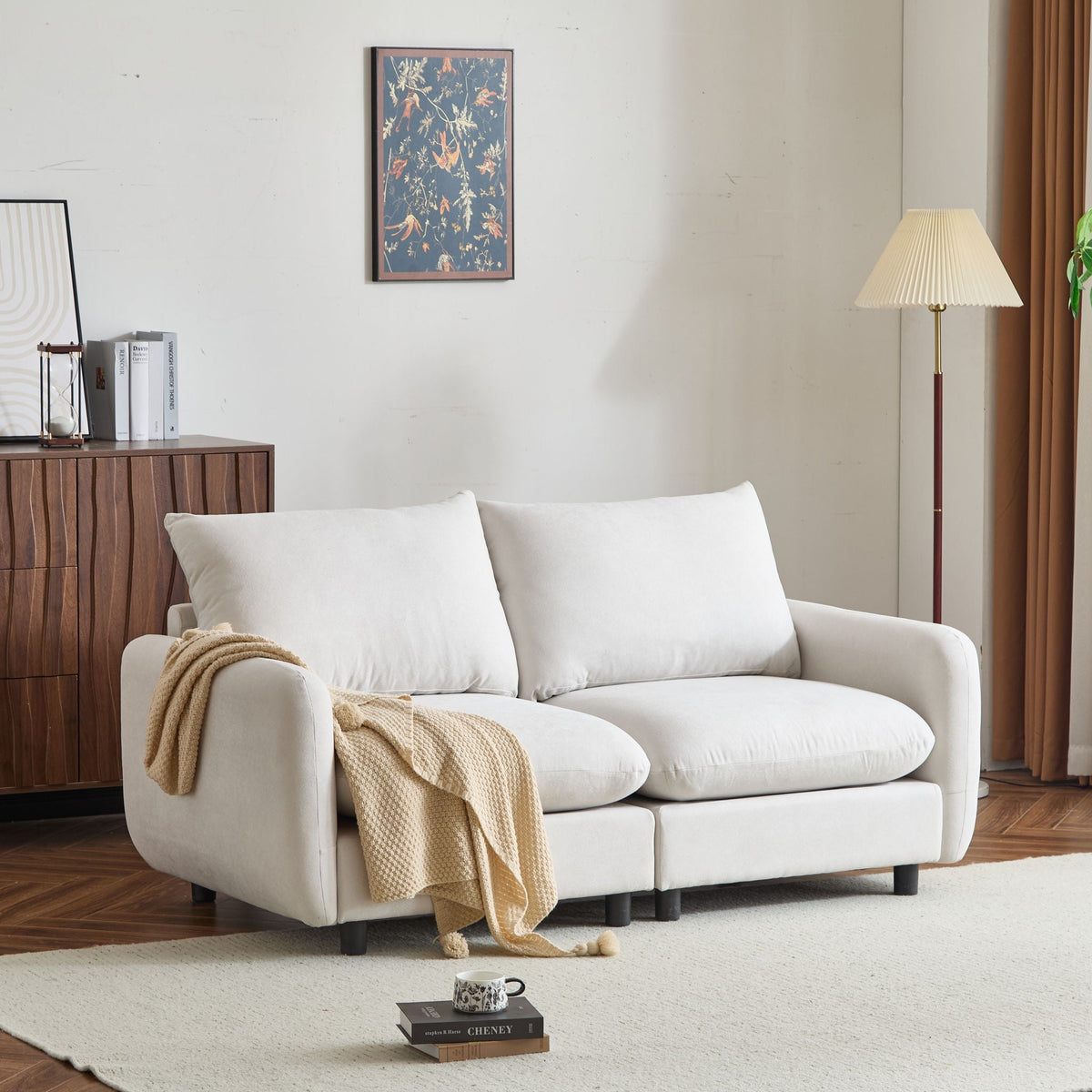 Modular Free Combination Sectional Sofa Couch with Solid Wood Frame - White