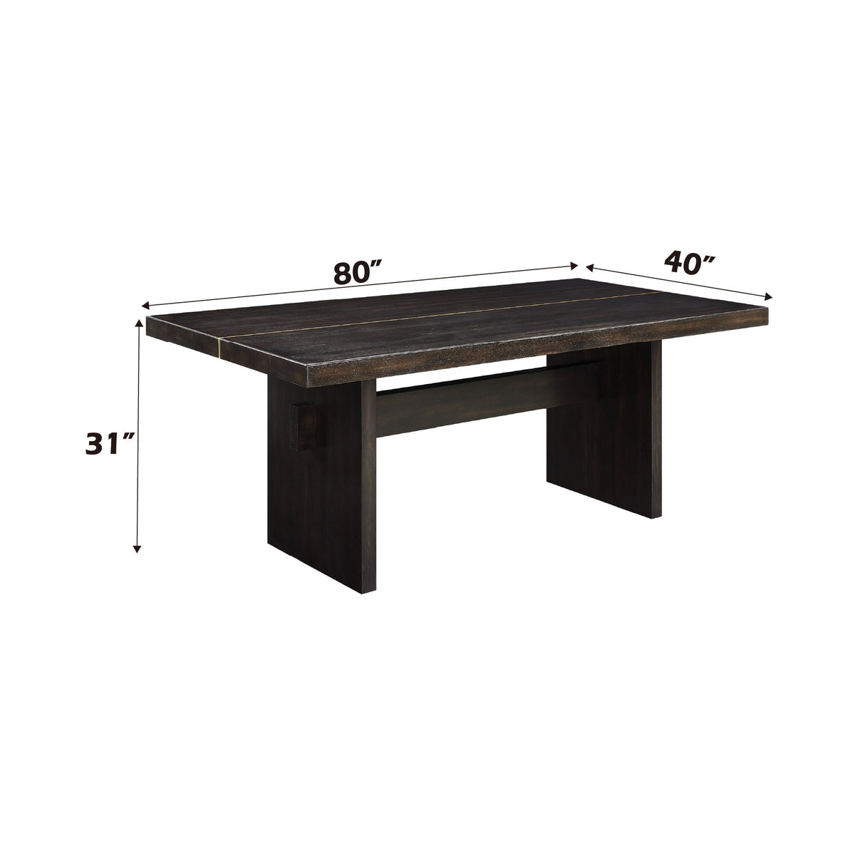 Rustic Dining Table with Fixed Top - Espresso / Gold