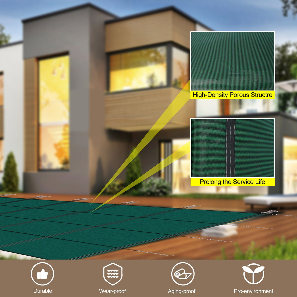 Inground Rectangle Winter Safety Pool Cover with Complete Hardware Kit - Blue or Dark Green