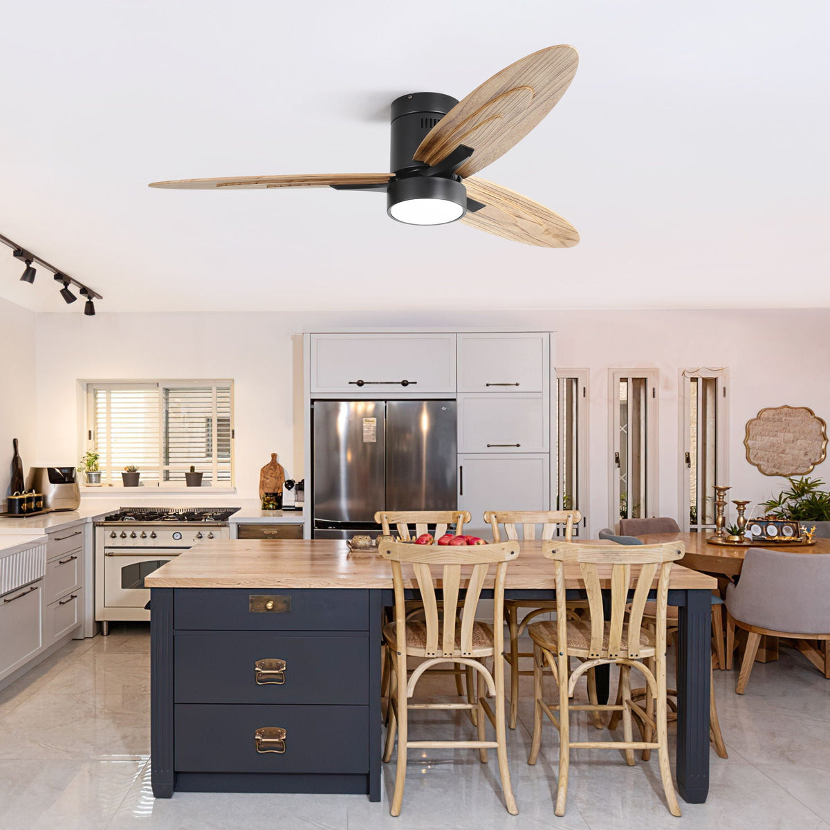Flush Mount Ceiling Fan With Light and Remote Control