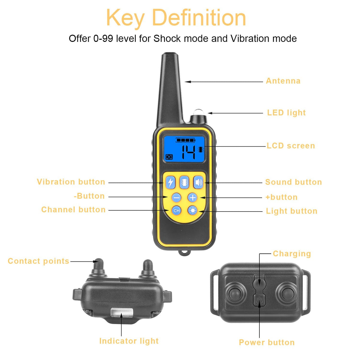 iMounTEK Dog Training Collar IP67 Waterproof Pet Trainer 300mAh Rechargeable 875 Yard Remote Control 4 Modes Adjustable Level