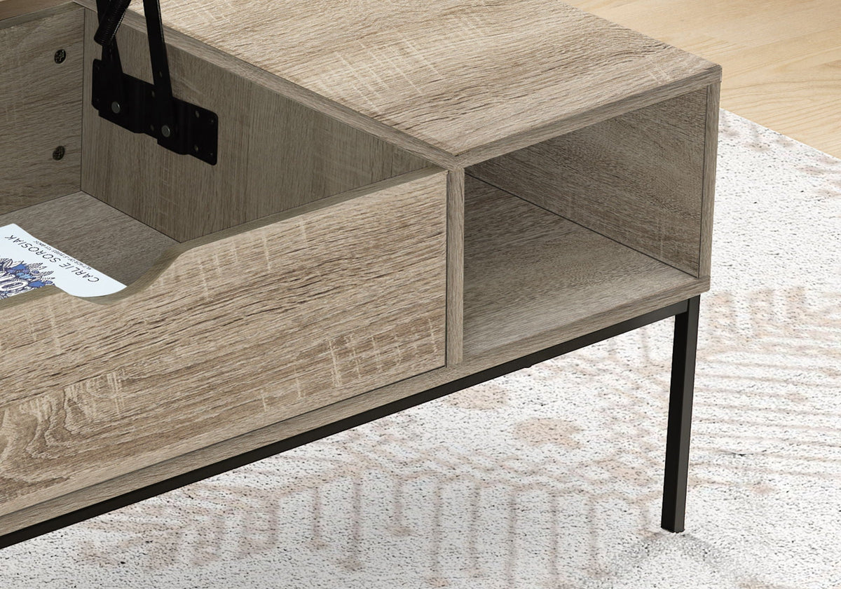 Lift-Top Coffee Table with Hidden Storage - Light Brown or Gray
