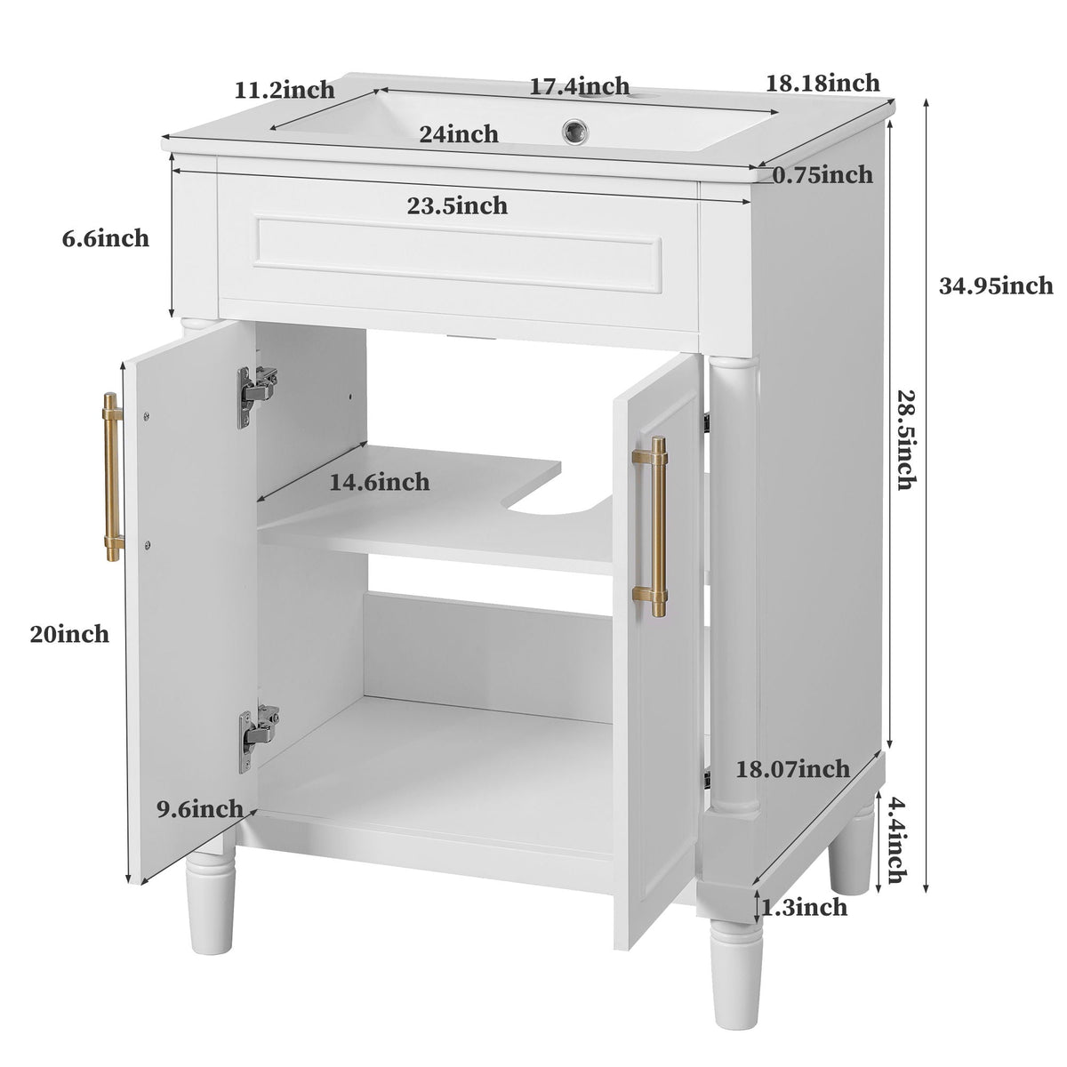 Bathroom Vanity With Integrated Sink and 2-Door Cabinet