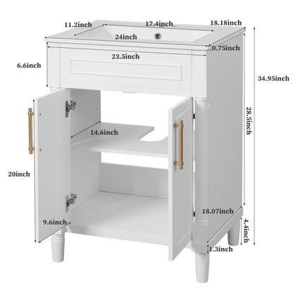 Bathroom Vanity With Integrated Sink and 2-Door Cabinet
