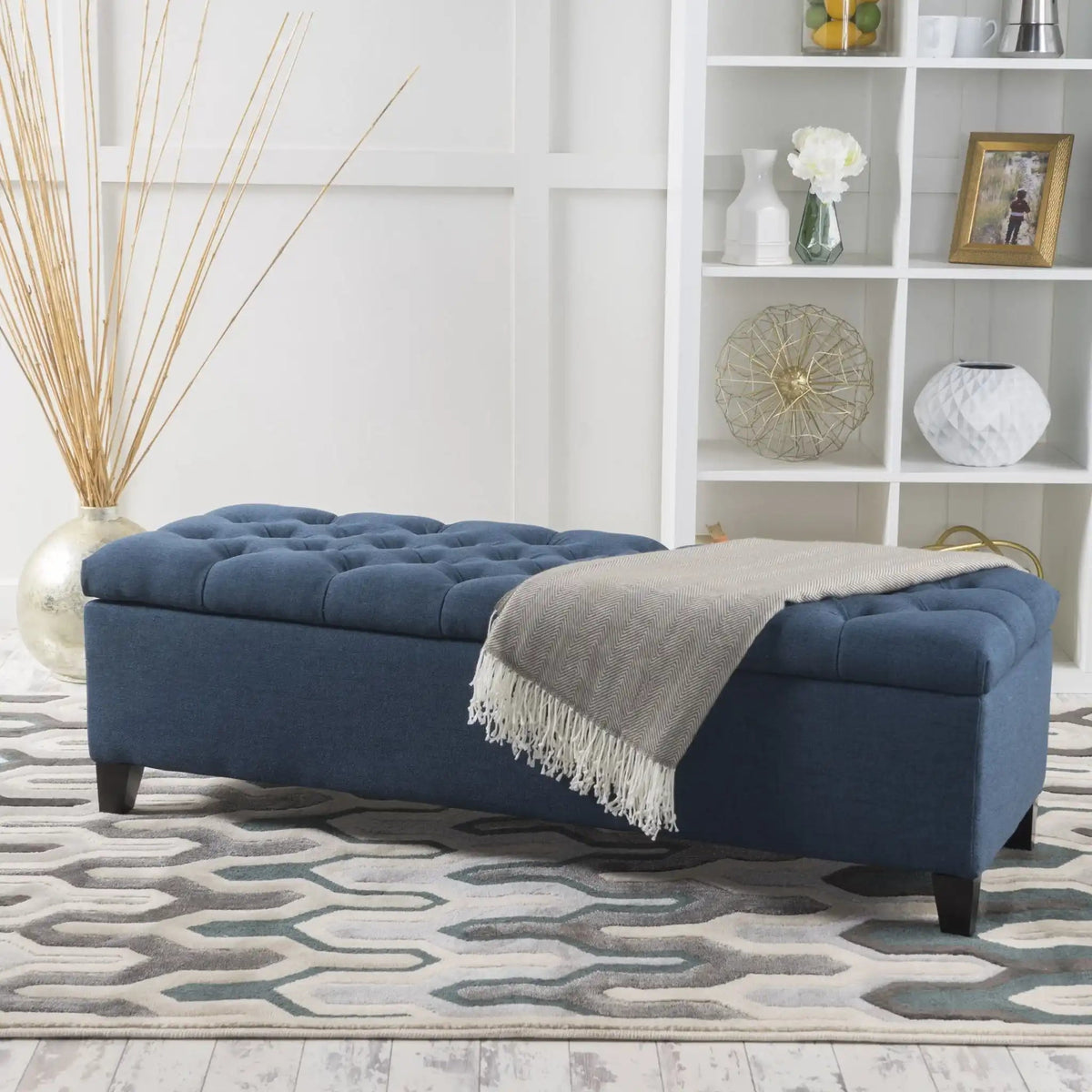 Glouster Contemporary Storage Ottoman with Button Tufted Design - Fabric