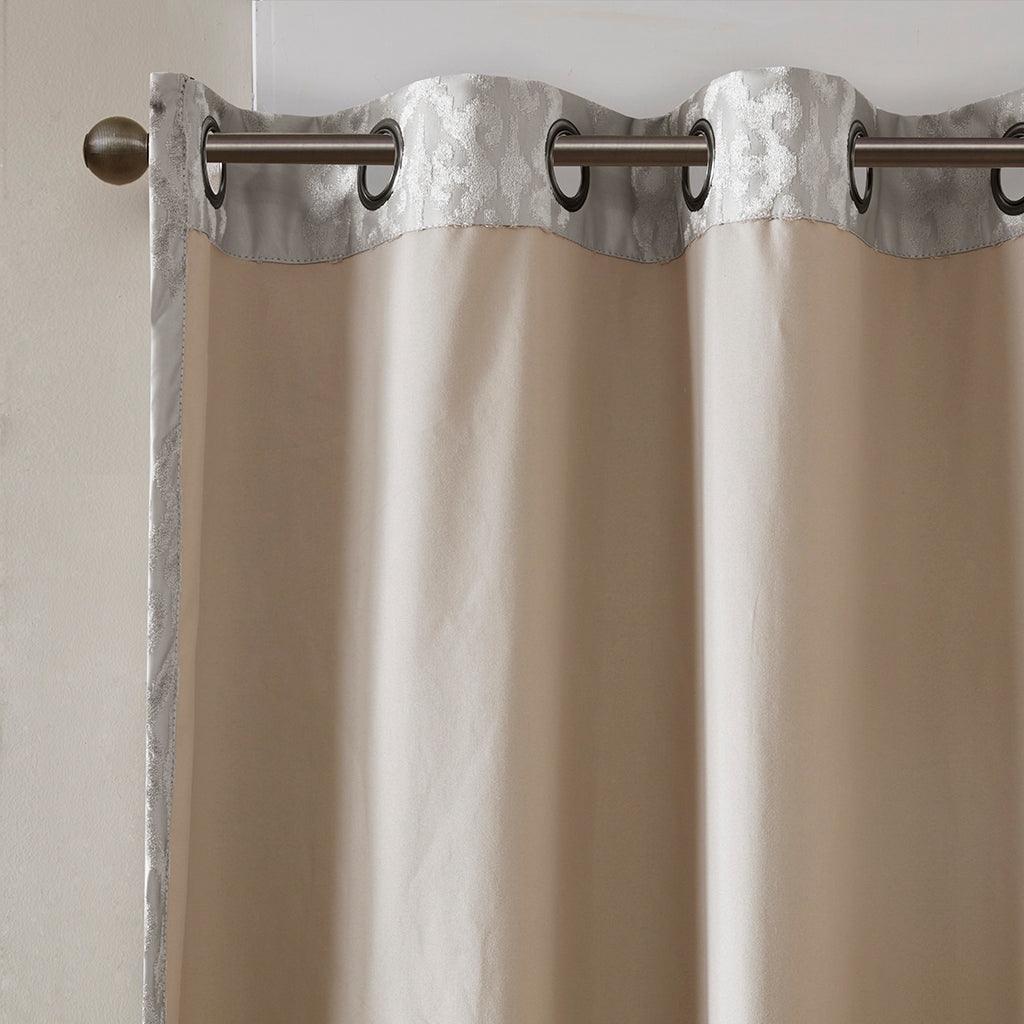 Knitted Jacquard Damask Total Blackout Curtain Panel with Silver Grommets - Silver