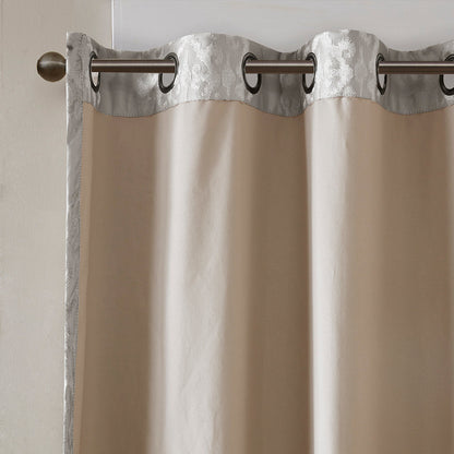 Knitted Jacquard Damask Total Blackout Curtain Panel with Silver Grommets - Silver