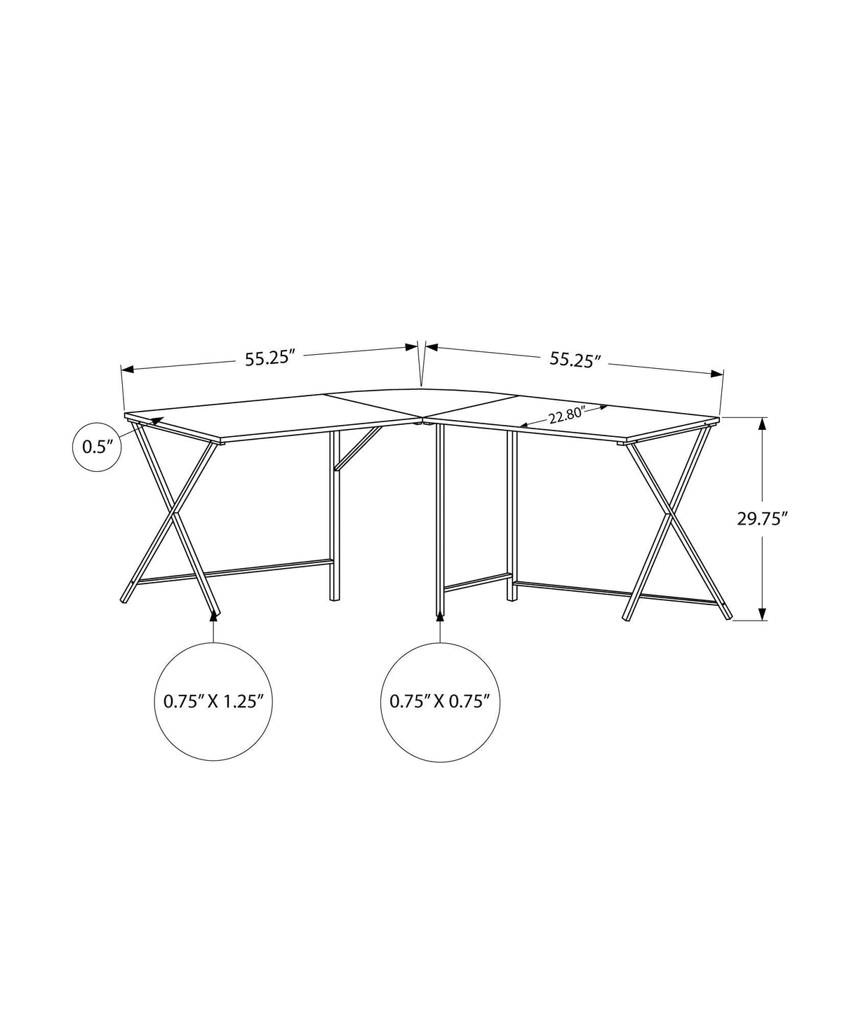 Contemporary L-Shaped Corner Computer Desk with Metal Base - Light Brown, Gray, or White