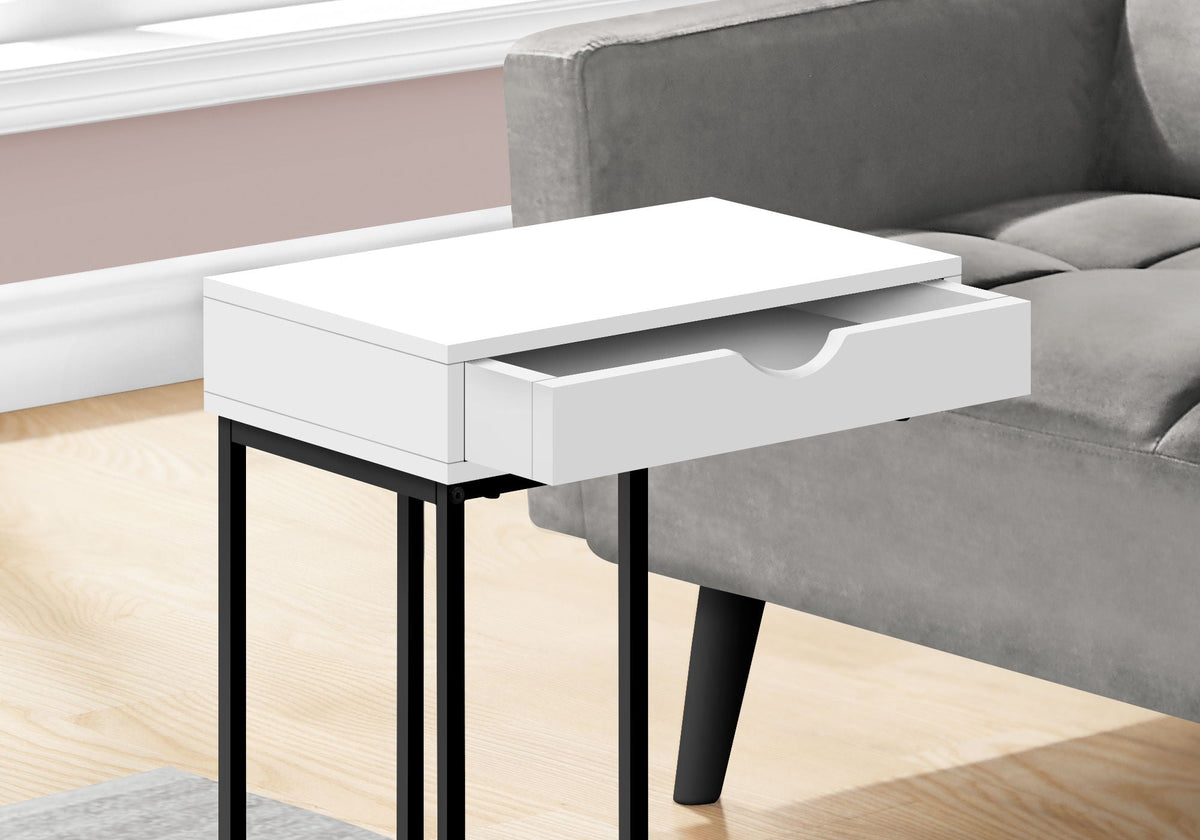 C-Shaped Accent Table with Storage Drawer - Light Brown or White