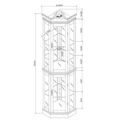 Corner Curio Cabinet with Lights and Adjustable Glass Shelves - Mirrored Walnut