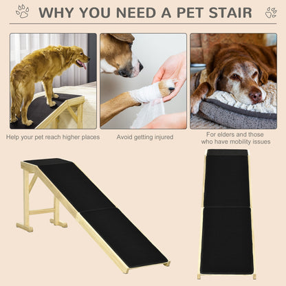 Pine Wood Pet Ramp with Non-Slip Carpet - Dog Ramp for Bed