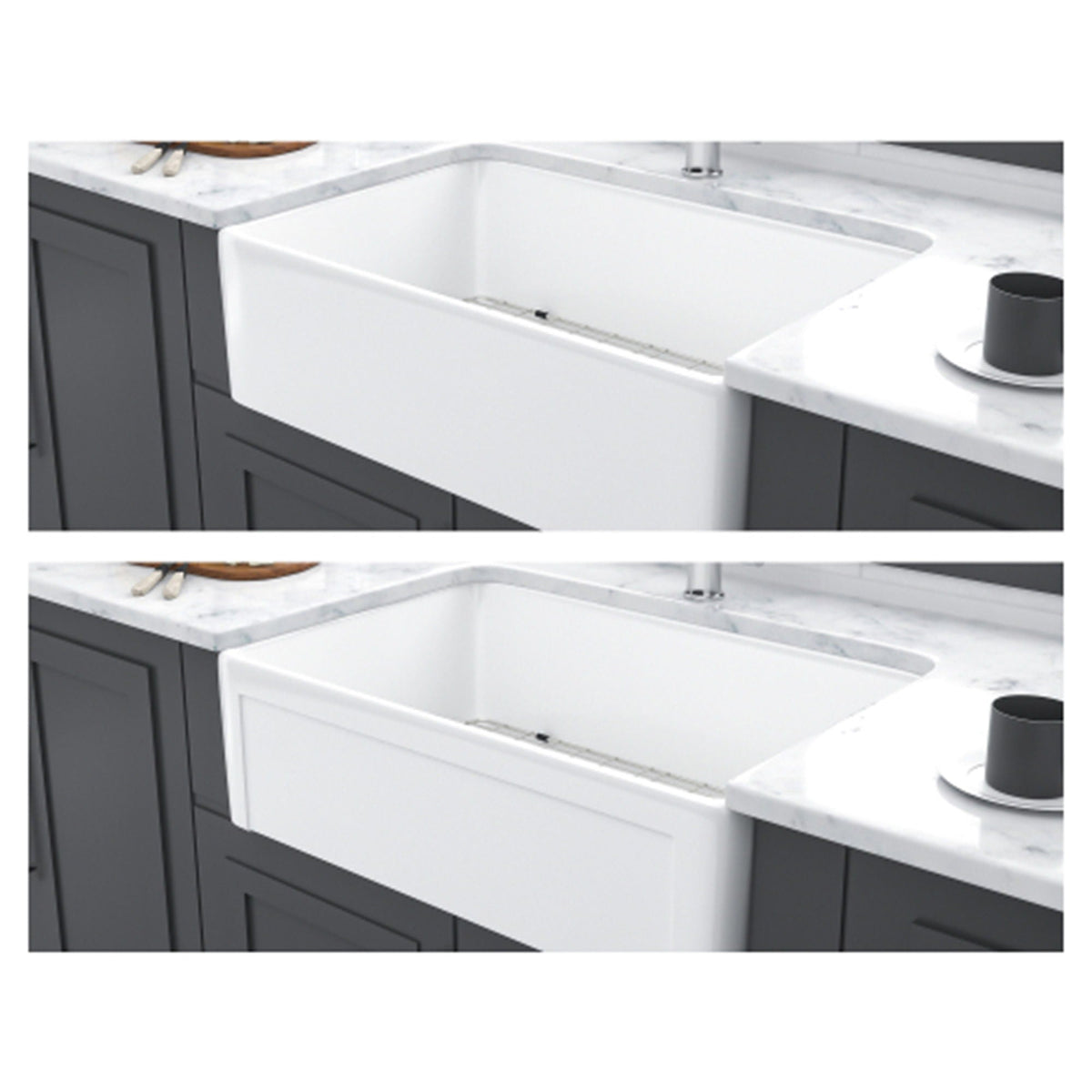 Apron Front Reversible Single Bowl Kitchen Sink with Grid and Strainer - White