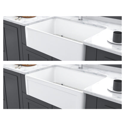 Apron Front Reversible Single Bowl Kitchen Sink with Grid and Strainer - White