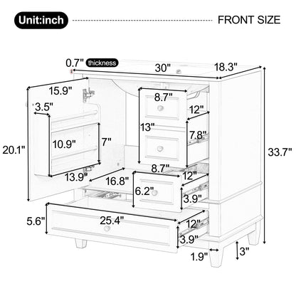 Freestanding Bathroom Vanity With Sink, Soft Close Door, 3 Drawers