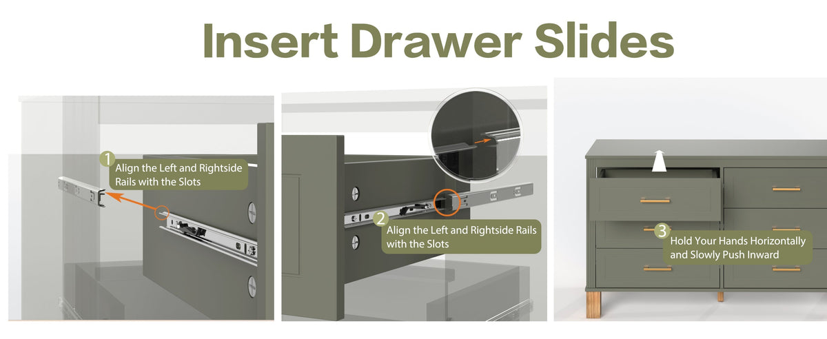 6-Drawer Double Dresser with Solid Wood Legs - Olive