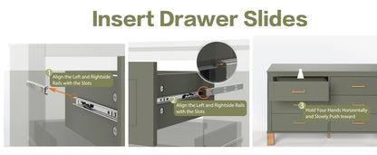 6-Drawer Double Dresser with Solid Wood Legs - Olive