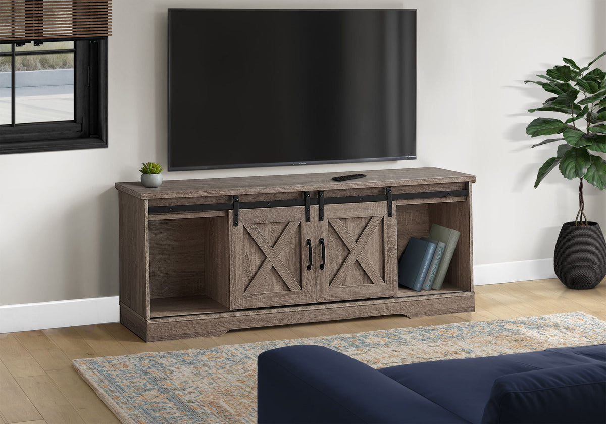 Transitional TV Stand Console with Barn Doors - Light Brown, Dark Gray, or Pearl Silver