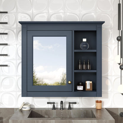 Wall Mounted Medicine Cabinet with Mirror and 3 Open Shelves - Multiple Colors