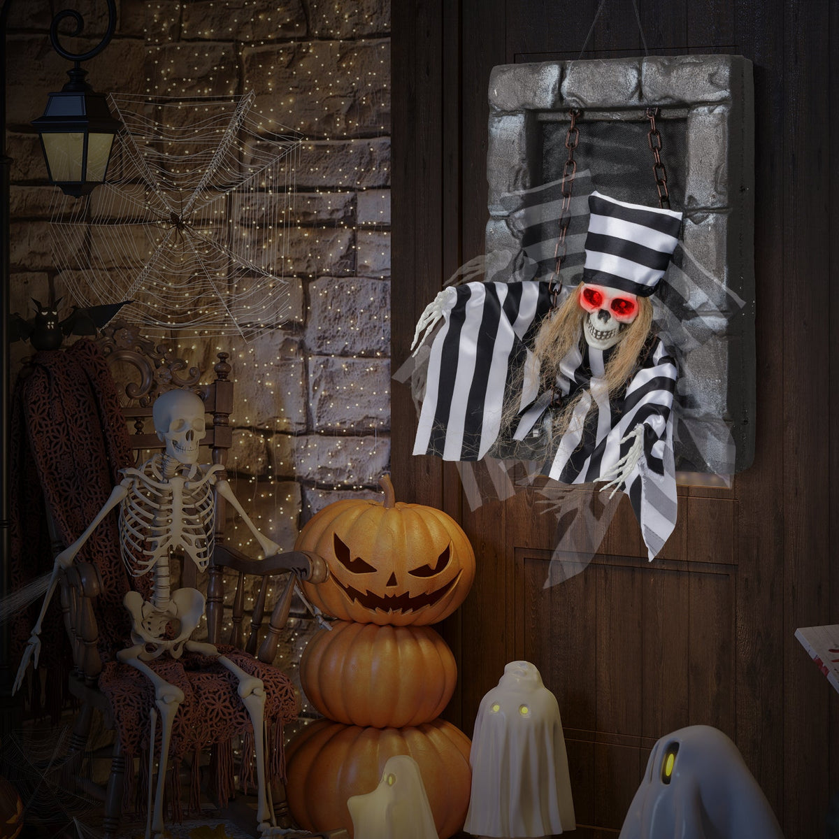 Animated Halloween Decoration 18 Inch Hanging Skull Prisoner