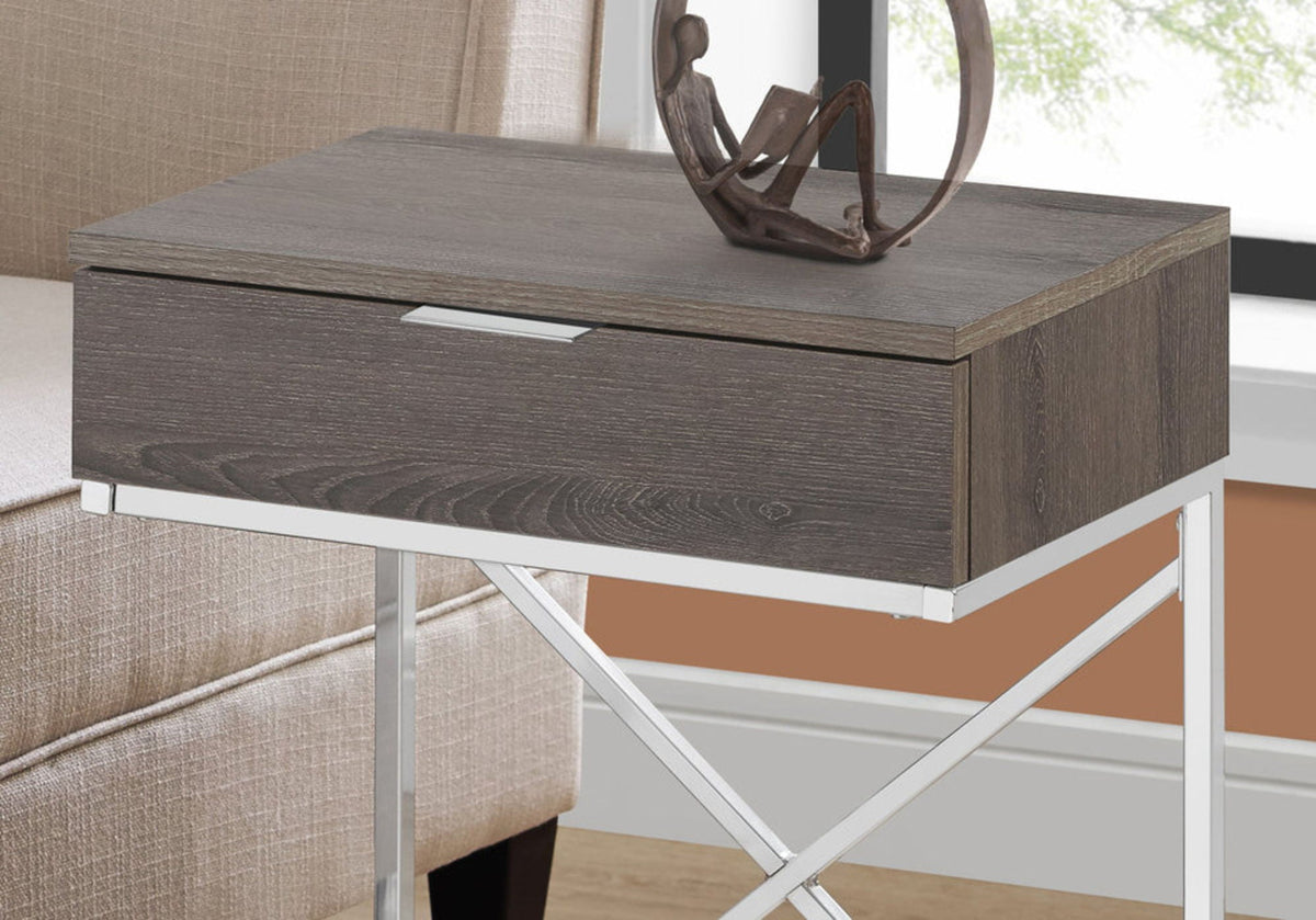 Accent Side Table with Storage Drawer – Modern Wood & Metal - Taupe
