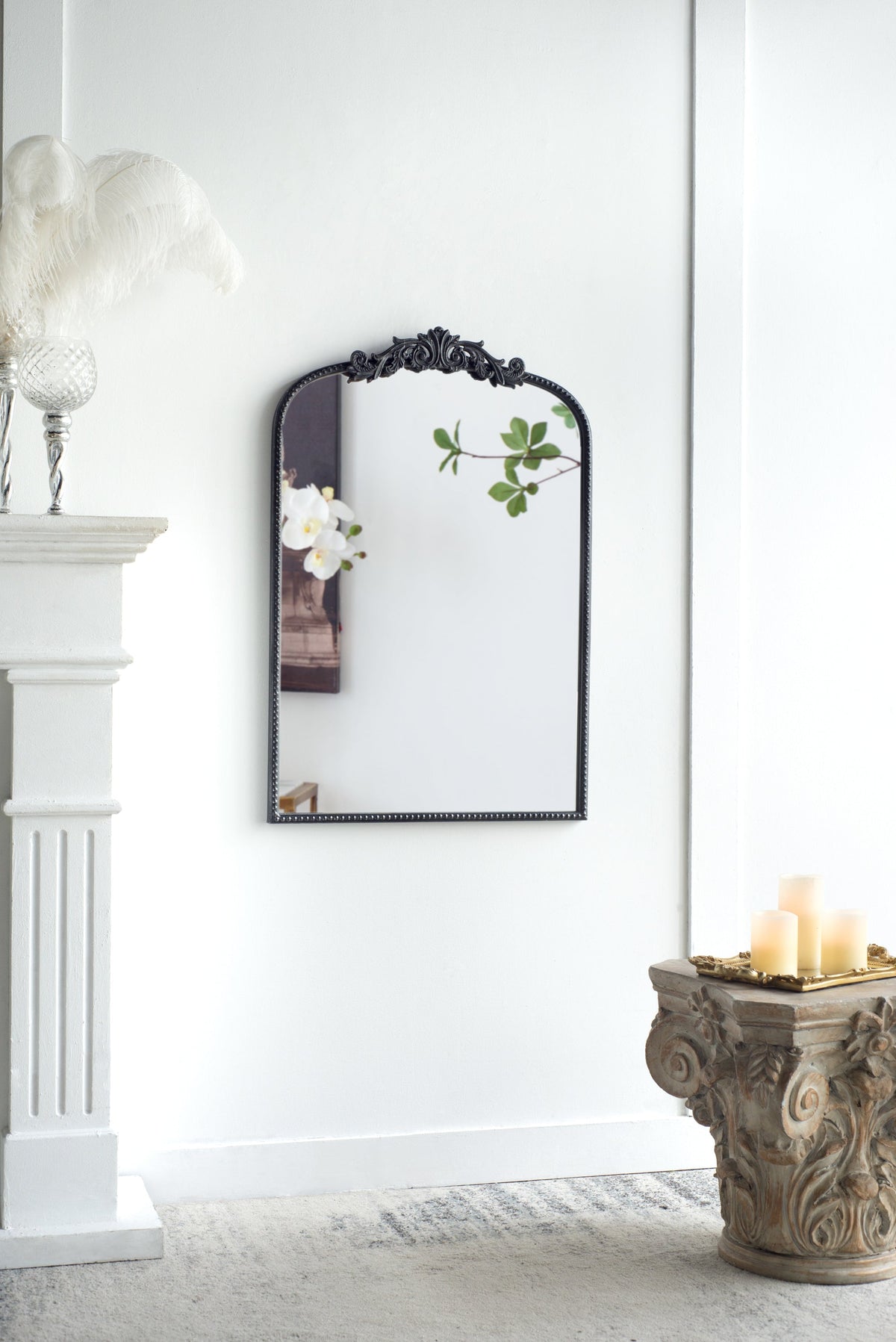 Baroque Grand Wall Mirror with Black Matte Iron Frame - Black