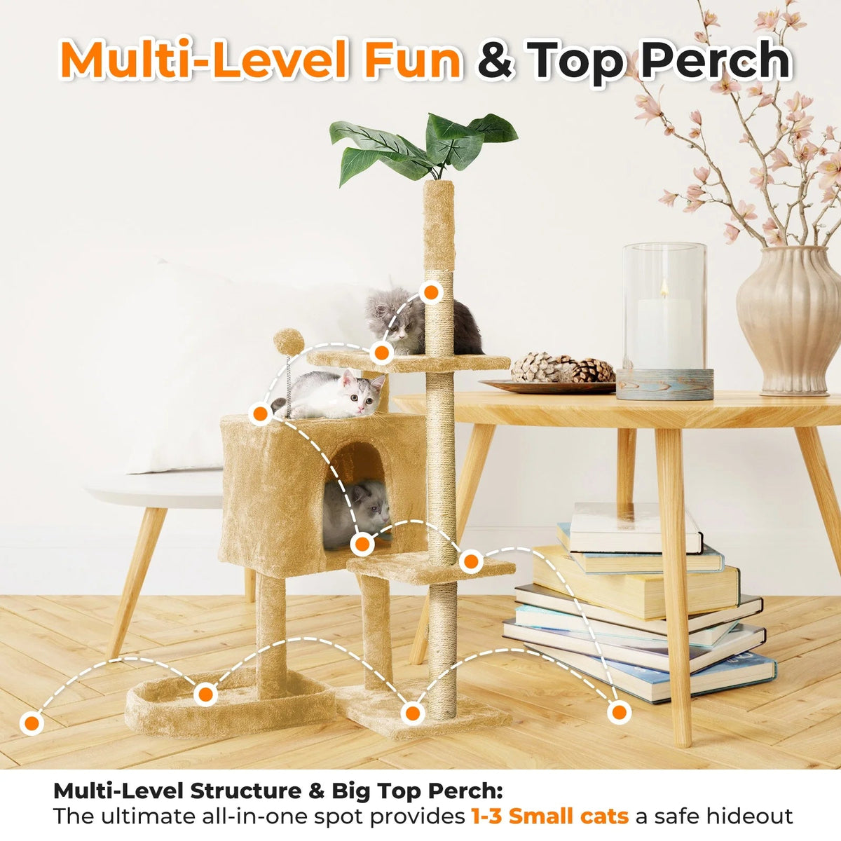 52" Cat Tree with Scratching Posts, Plush Perches & Cozy House