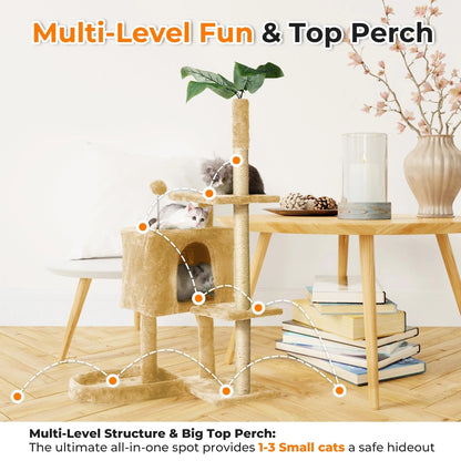 52" Cat Tree with Scratching Posts, Plush Perches & Cozy House