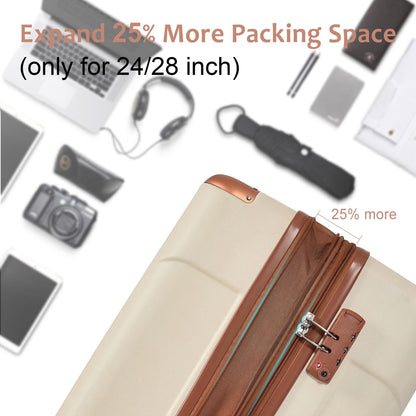 Brown & White Expandable Hardshell 6-Piece Luggage Set with TSA Locks