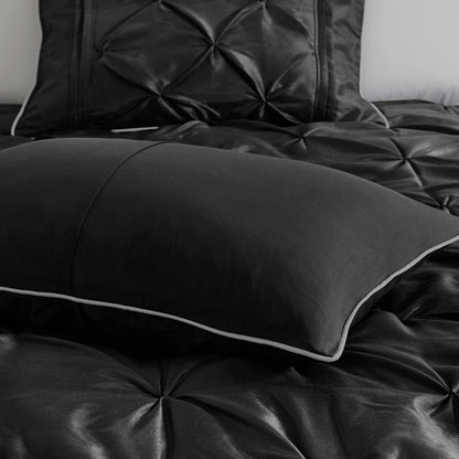 Black 7 Piece Tufted Comforter Set with Embroidered Details - King