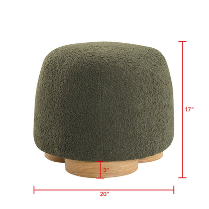 Round Soft Teddy Fabric Upholstered Ottoman with Metal Accents - White or Dark Green