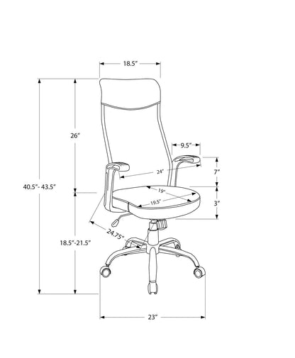 Adjustable Height Office Chair with Swivel and Armrests - Black or Gray