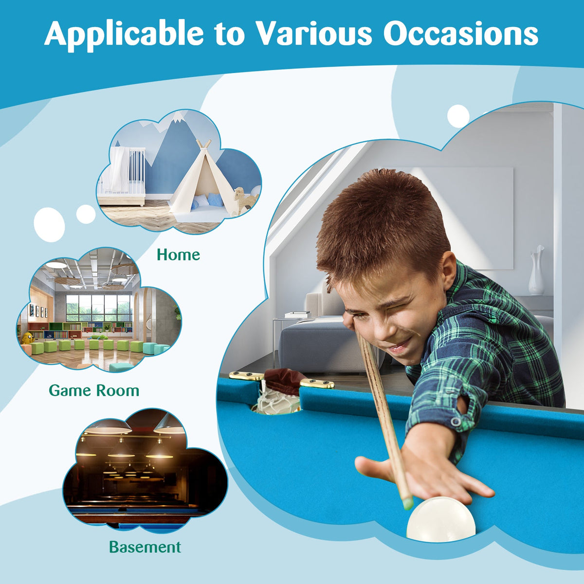 47 Inch Folding Billiard Table with Cues and Brush Chalk-Blue