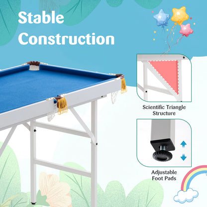 47 Inch Folding Billiard Table with Cues and Brush Chalk-Blue