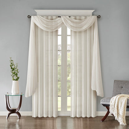 Solid Crushed Curtain Panel Pair with Sheer Texture - White