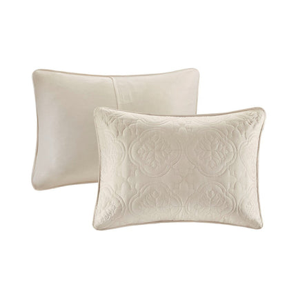 Cream 3 Piece Reversible Bedspread Set with Quilted Medallion - King/Cal King