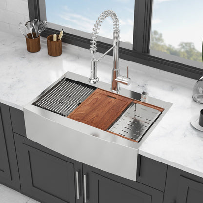 Modern Farmhouse Drop-In Workstation Kitchen Sink with Apron Front - Gray