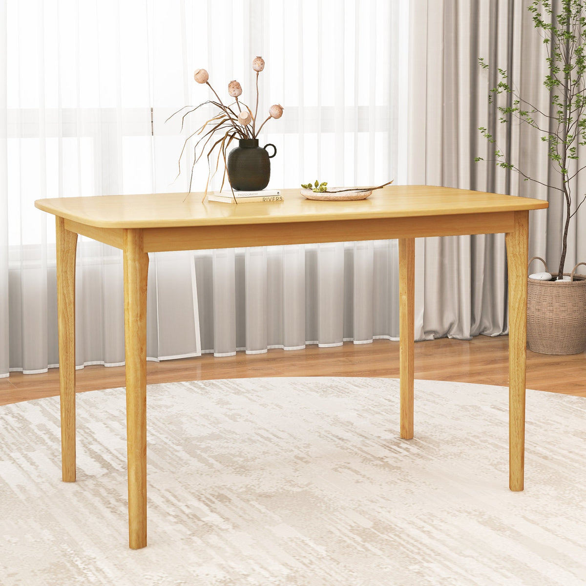 48 Inch Solid Wood Dining Table with Rubber Wood Supporting Legs for Kitchen Dining Room
