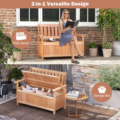 48 Inch Patio Wood Storage Bench with Slatted Backrest