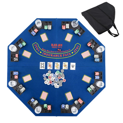 48 Inch 8-Player Foldable Poker Table Top with Carrying Bag and Cup Holders-Blue