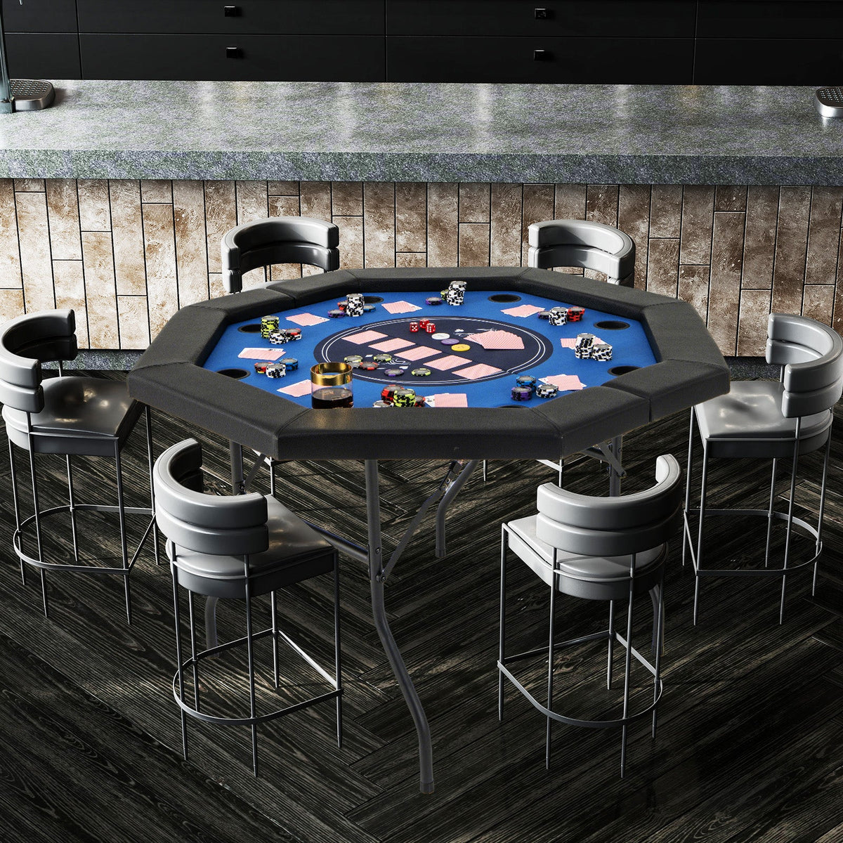 48 Inches Foldable Poker Table with Padded Rails and Cup Holders