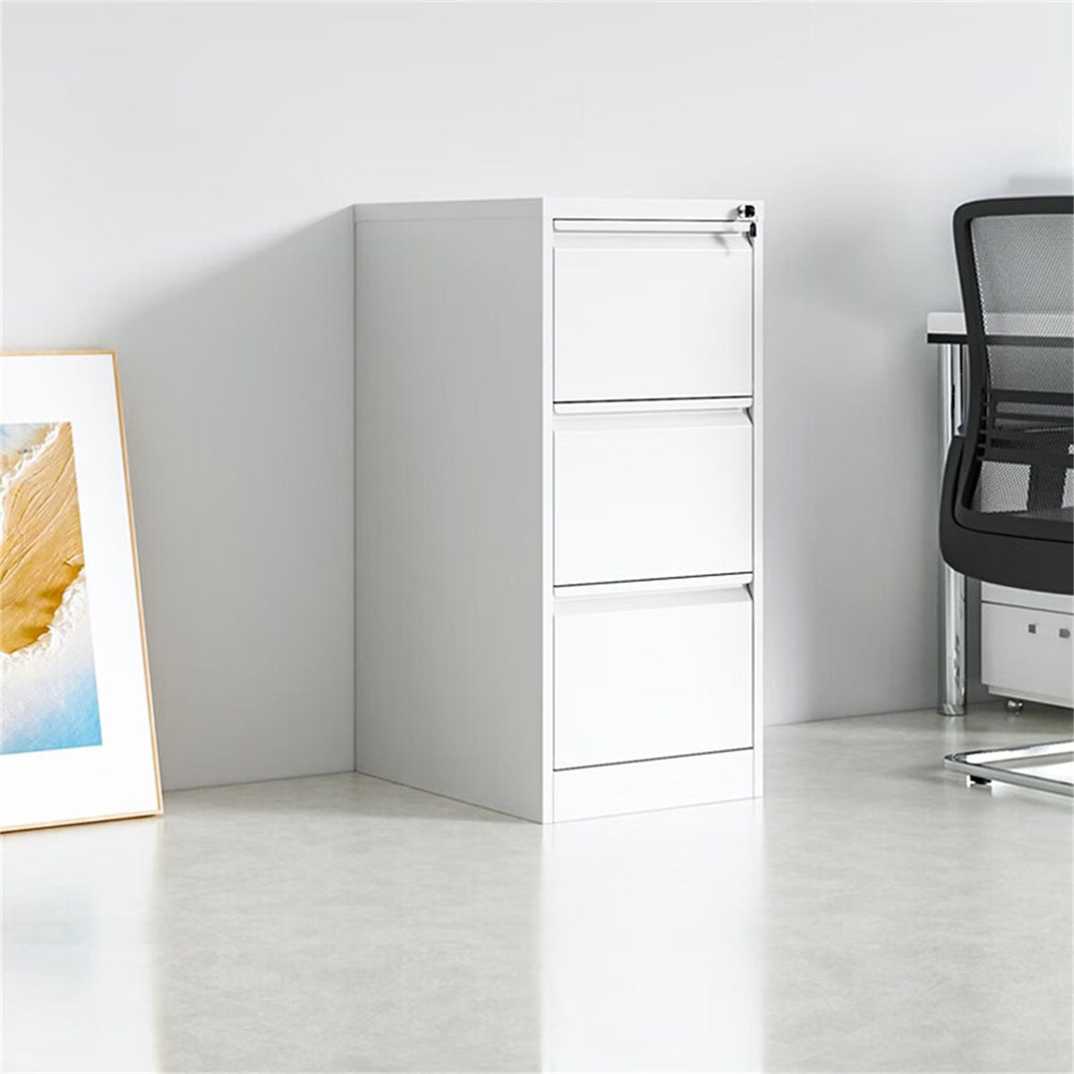 Durable Metal 3 Drawer File Cabinet with Lock – Black or White