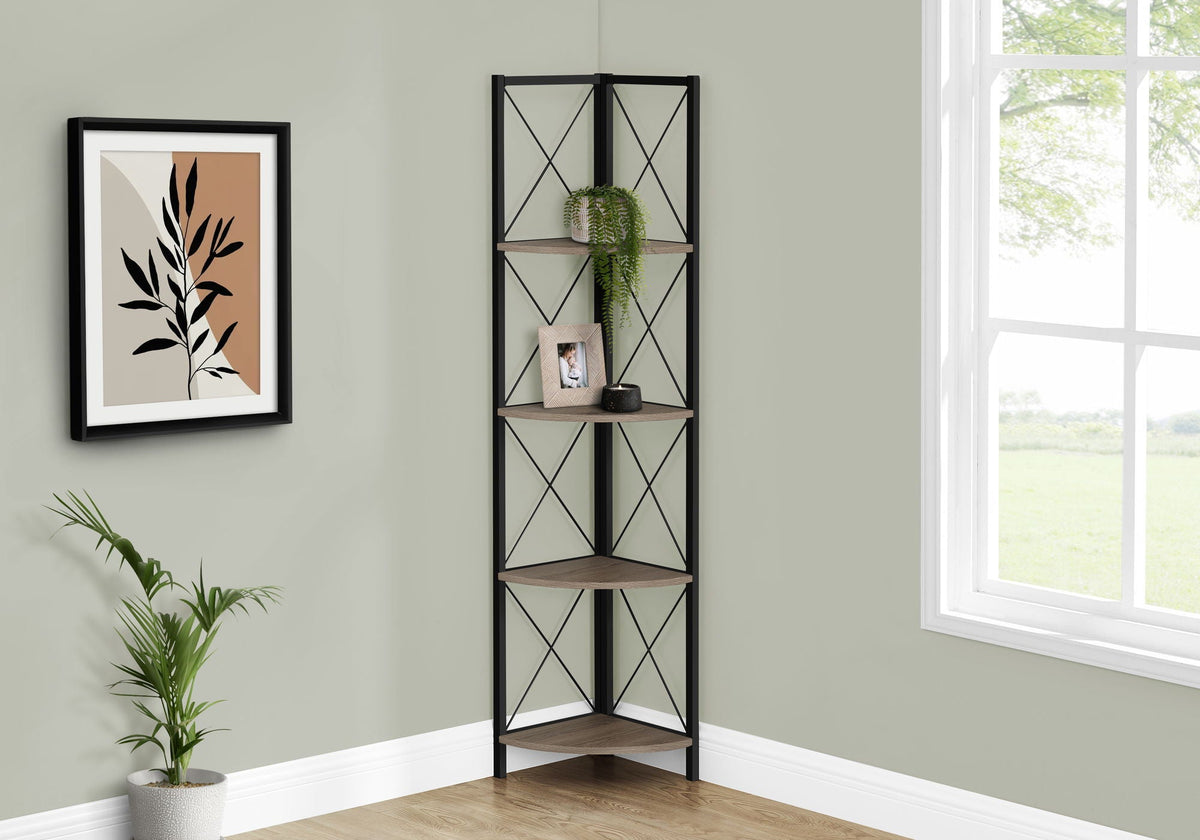 4-Tier Corner Bookshelf with Marble Look and Metal Frame - Black